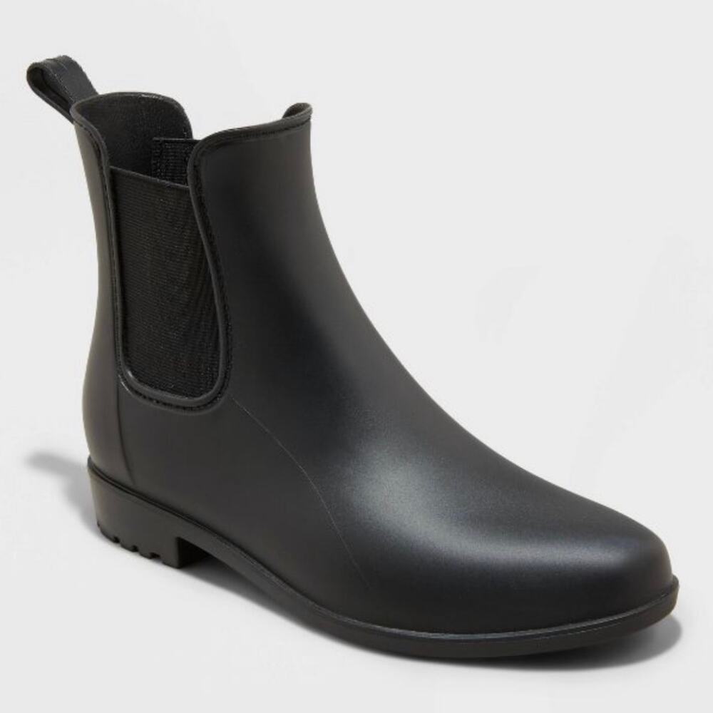 A New Day Chelsea Women’s Waterproof Rain Block Heel Black Ankle Boots Size 6